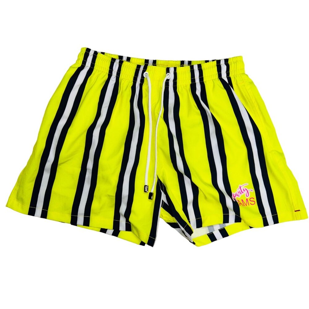 AMS Neon Yellow Stripe Swim Trunks Men’s size XL